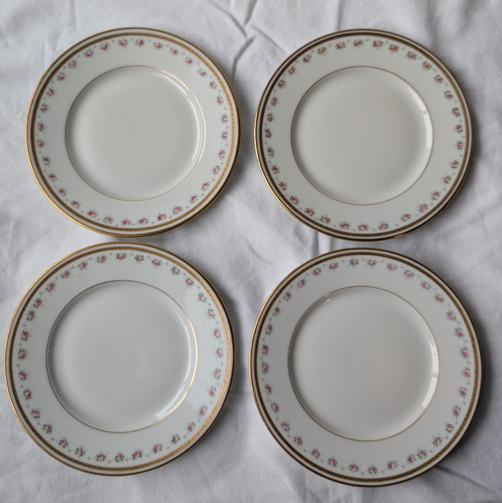 Limoges W.M. Guerin France Pink Floral Gold Detail Porcelain Plates Vintage - 4